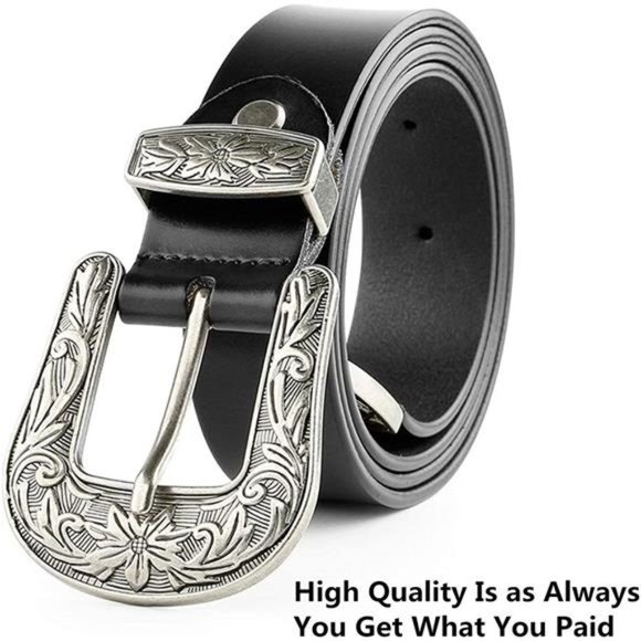 JASGOOD Leather Belts Ladies Vintage Western Design Black Waist Belt main image 5